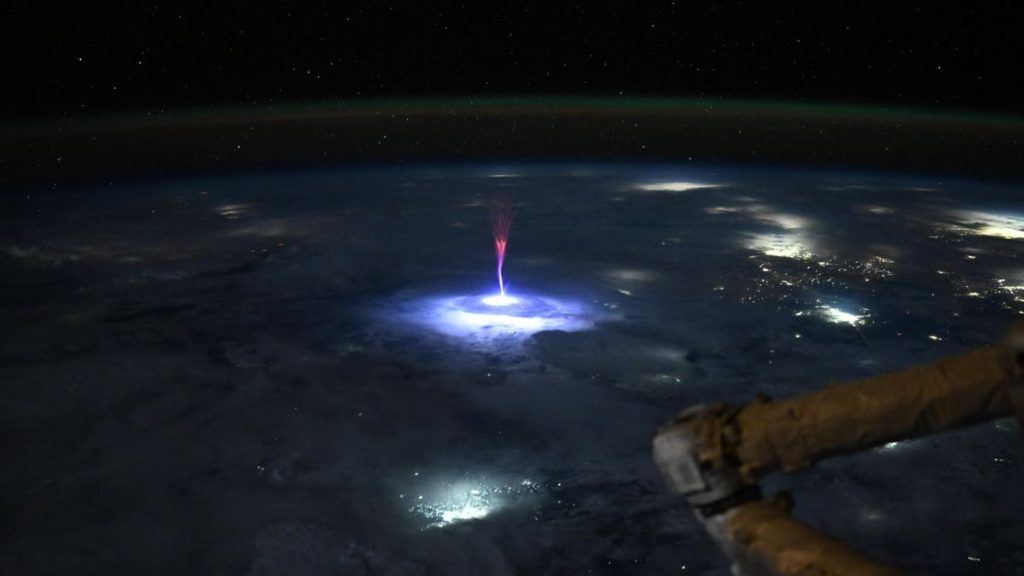 ISS astronaut captures a rare phenomenon from orbit — a giant ‘sprite’ above a thunderstorm