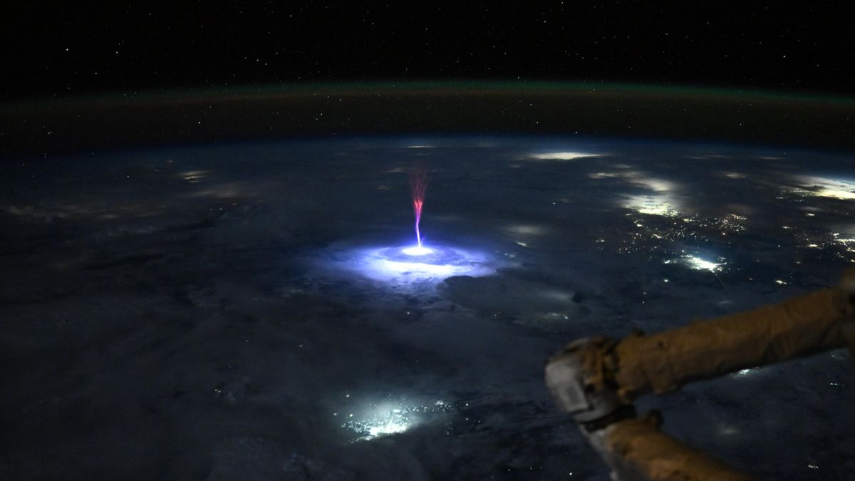 ISS astronaut captures a rare phenomenon from orbit — a giant ‘sprite’ above a thunderstorm