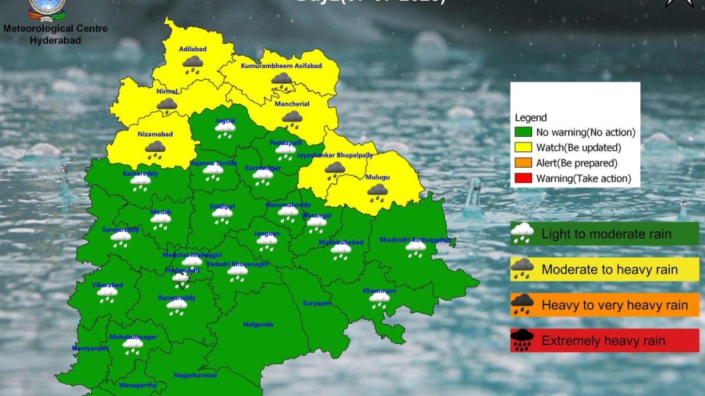 Heavy rainfall alert for seven Telangana districts on July 7