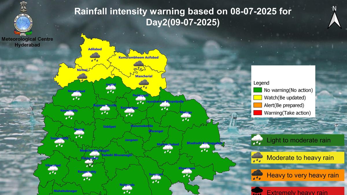 hyderabad-receives-scattered-rainfall-on-tuesday;-thunderstorm-alert-in-23-telangana-districts-on-july-9