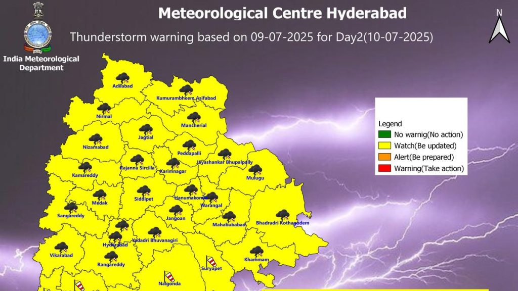Telangana Issues Thunderstorm Alert for 26 Districts on July 10