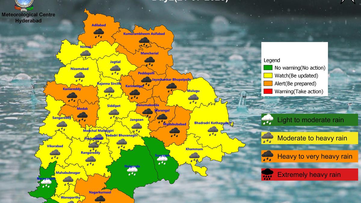 heavy-rainfall-forecast-in-telangana-on-july-21:-orange-alert-in-12-districts,-yellow-alert-in-17-other-districts