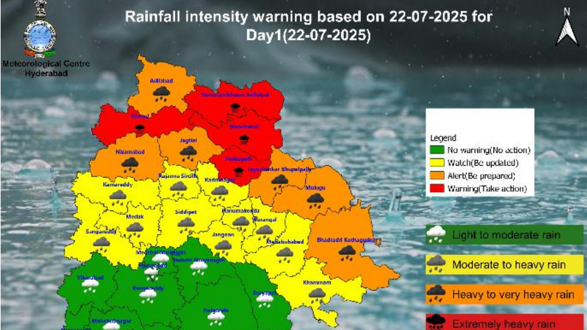 telangana-weather:-red-alert-in-4-districts-on-july-22;-heavy-to-extremely-heavy-rainfall-expected