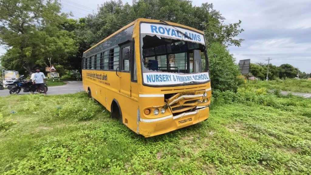 School Bus Collision Near Arani Injures Over 20 Students and Staff