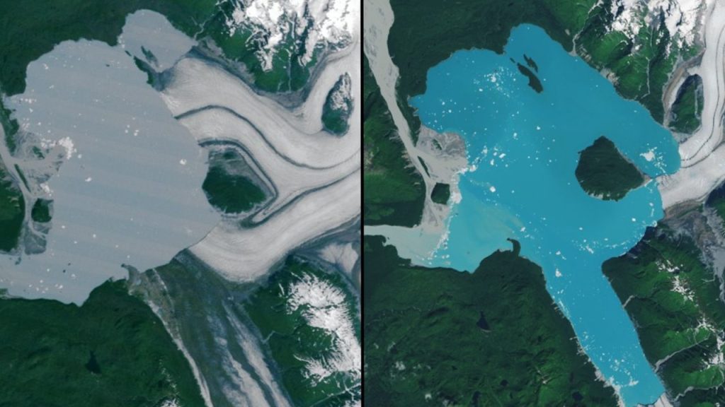 NASA satellites spot brand-new island in Alaska formed by melting glacier (photos)